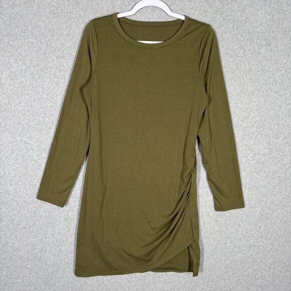Unbranded Dresses & Skirts - Mini Dress Womens XL Side Ruched Olive Army Pistachio‎ Basic Minimal Matcha Thin